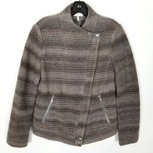 Joie Women's Striped Boucle Asymmetrical Zip Jacket Sz M Wool Blend Warm